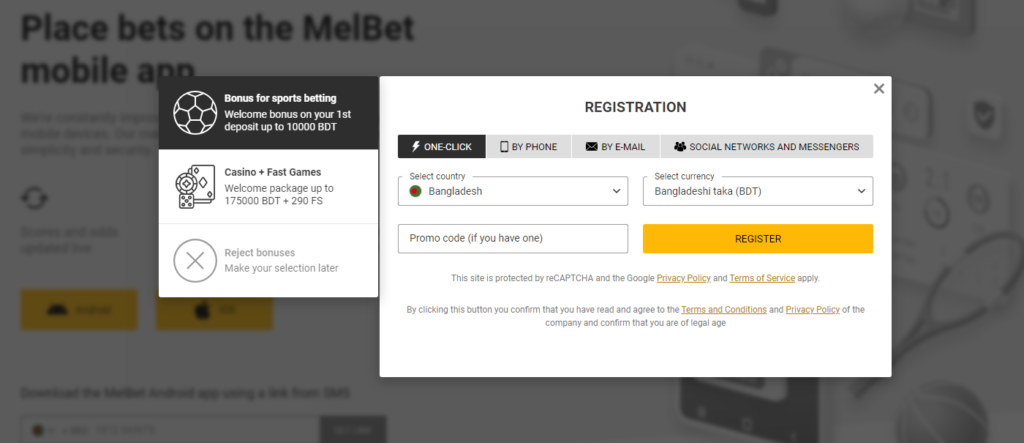 Melbet Bangladesh registration in app